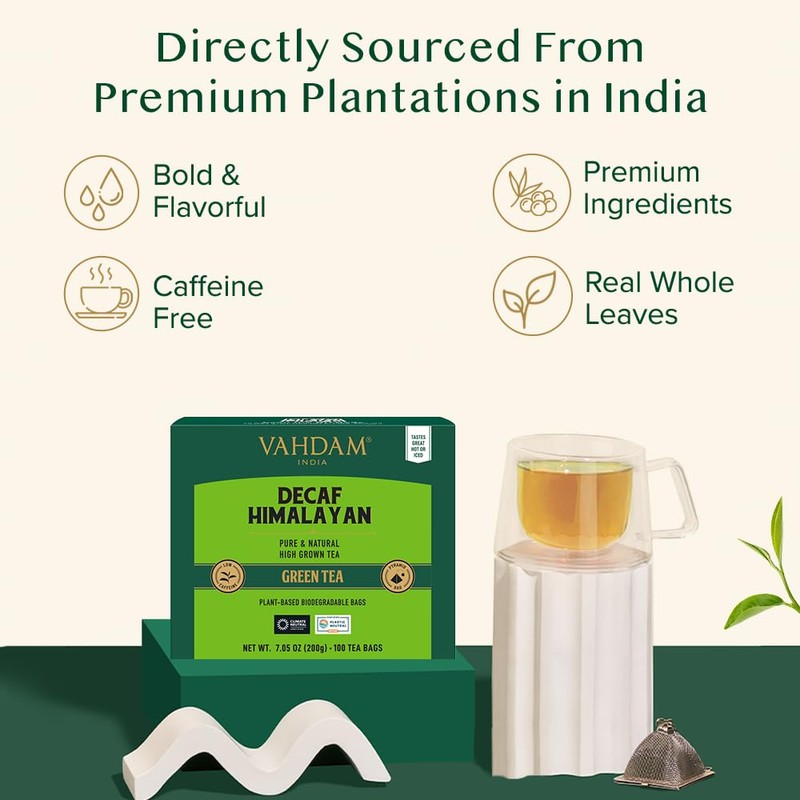 VAHDAM, Decaf Himalayan Green Tea Bags (100 Pyramid Tea Bags)