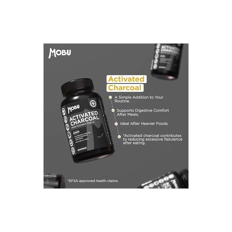 Activated Charcoal Capsules 2000mg – 180 Capsules | Helps Reduce