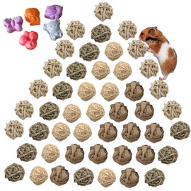 48PCS Small Animal Play Ball Toy Rabbit Chew Gnawing Toys Grass Ball Pet Cage Accessories for Hamsters Gerbils Bunny Rabbits Guinea Pigs