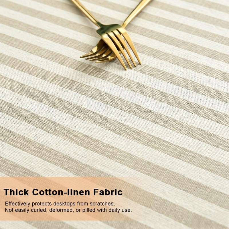 NUTKIT 140*140cm Table Cloth Square Stripe Tassels Tablecloth(Light Yellow)