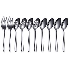 Black 10-Piece Serving Flatware Silverware Set,Stainless Steel Serving Utensil Set,Include Slotted Serving Spoon, Serving Spoon, Serving Fork