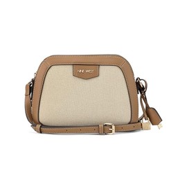 Nine West Women's Cibrina Dome Crossbody etta, Tote, Purse, ava, Bag, Designer, Natural Canvas Dark Camel