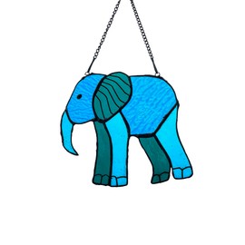Elephant Suncatcher Stained Glass Hanging - Decorations for Window Wall Garden | Suncatchers Capture The Sunshine and Add Brilliance to Your Home (Blue)