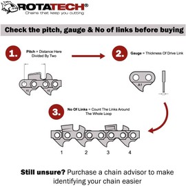 X3 (Three) 14" 35cm Rotatech Chainsaw Chains. 52 Drive Links, 3/8" LP Pitch, 050" Gauge. Compatible with Ryobi, McCulloch, Makita, Macallister, Husqvarna, and Many Others
