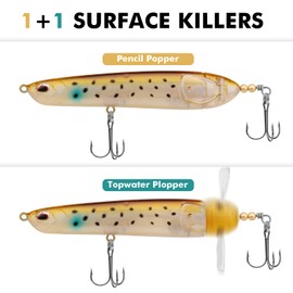 TRUSCEND Señuelos De Superficie,Topwater lápiz señuelos de Pesca con Doble Flotante rotación Cola, Superficie del lápiz señuelos de Pesca, bajo Cebo con sonajero