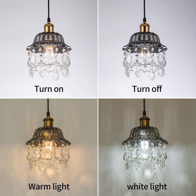 cloylinc Hanging Light Grey Glass Swag Light with 14.7 Ft