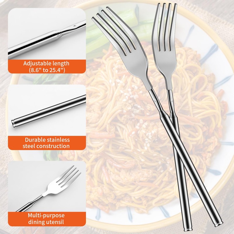 3Pcs Extendable Fork, 8.7 to 25.4 Inch Long Fork, Stainless