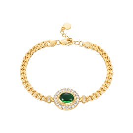 CYW Gold Plated Cuban Link Thick Chain Moissanite Green Charm Bracelet for Women 925 Sterling Silver