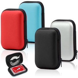 Pack of 4 Playing Cards Box, Waterproof Playing Card Case, Robust Card Box for Cabo Card Game, UNO Bag for Storing Cards, Headphones and Data Cables (Black, Silver, Blue, Red)