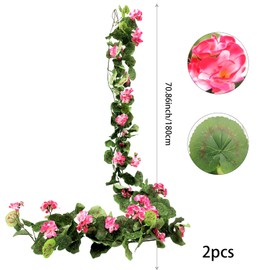 FERIAL 2PCS Geranium Artificial Garland Outdoors Pink Geranium Artificial Flowers UV Resistant Hanging Basket Floral Garland Spring Summer Flower Garland for Wall Fence Porch Banquet Decor