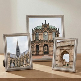 Wonderjune 3 Pack Silver Metal Picture Frame Set - 4x6 5x7 8x10 with Real Glass for Tabletop & Wall Decor - Elegant Gallery Frames for Family, Office & Gifts