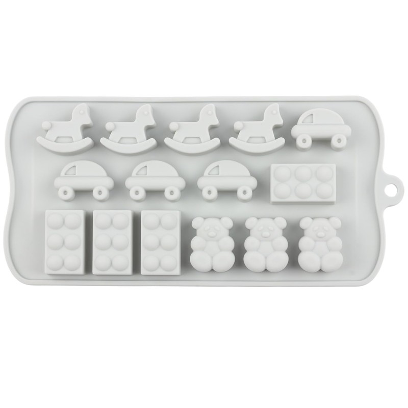 AIBOYA 15 Cavity Bear Silicone Candy Molds Car Wooden Horse