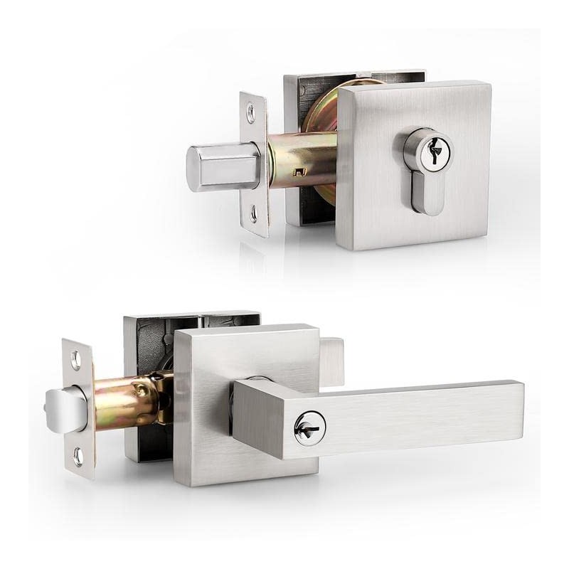 Probrico Square Entrance Lever with Double Cylinder Deadbolt Set Keyed