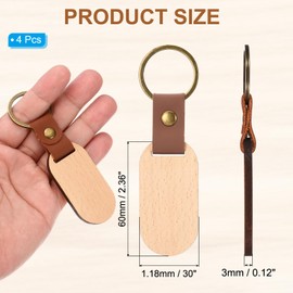 PATIKIL Oval Wooden Keychain Blank, 4Pcs Unfinished Wooden Blanks Wood Key Chain Bulk for Pet Tags DIY Gift Crafts, Brown