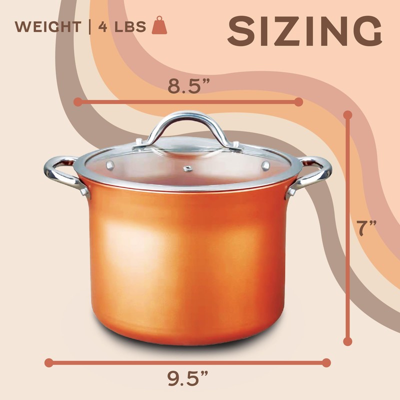 CONCORD 7 QT Copper Non Stick Stock Pot Casserole Coppe-Ramic