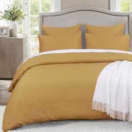 PHF Waffle Weave Duvet Cover Set King Size, 3PCS Washed Microfiber Boho Comforter Cover Set, Ultra Soft Comfy Duvet Cover with Pillow Shams Bedding Collection, 104"x90", Ginger