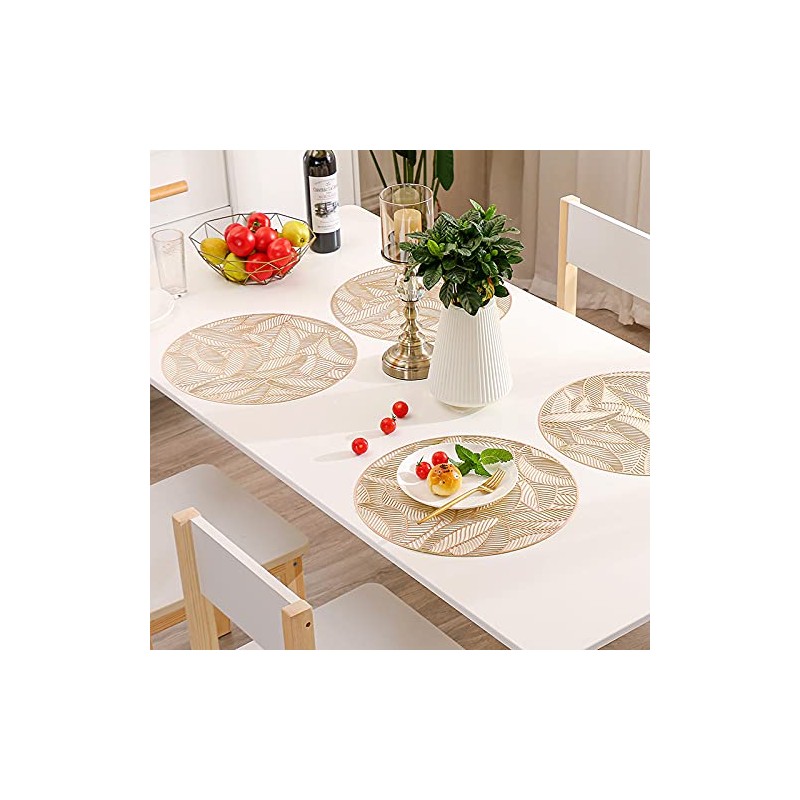 Hosoncovy 4 Pack Leaf Decorative Placemats PVC Placemats Hollow Dining