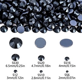 Binginbox - Diamantes de imitación Hotfix, 288 piezas de diamantes de imitación de vidrio con parte trasera plana para manualidades, ropa, decoración de bricolaje, hematita Jet SS30, 6.3-6.5 mm