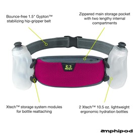 Amphipod RunLite Xtech 10K Hydration Belt, Ultra Runners Waist & Hydration Belt for Endurance Running, Racing, Men & Women - Cerise - 21 oz