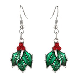 UNVOJL Holly Berries Dangle Earrings Christmas Ornament Earrings Xmas Dress Up Jewelry Earrings Holly Leaf Festive Accessories for Women Girls