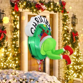 3.5FT Christmas Inflatable Outdoor Decorations Green Big Monster Broke Out from Window with Wreath, Lighted Blow Up Yard Decor with Built-in LED Lights for Outside Indoor Yard Window Party Garden