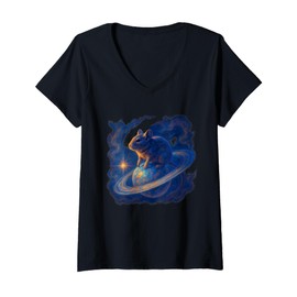Womens Galaxy Degu Planet Saturn Fantasy V-Neck T-Shirt
