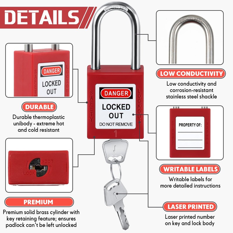 Landhoow 12 Set Lockout Tagout Locks and Keys Kit Loto