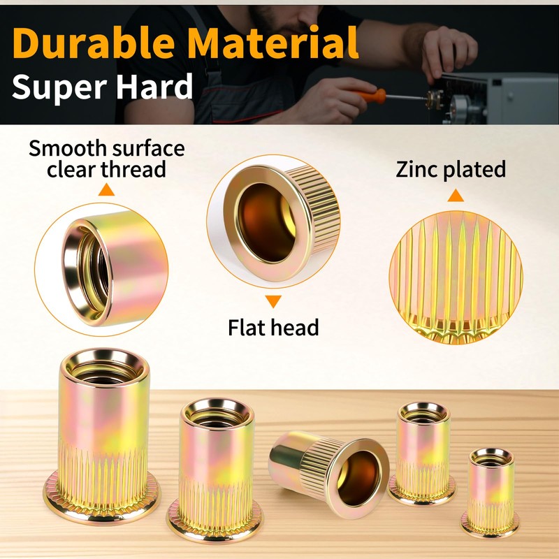 JYNB Metric Rivet Nut Assortment Kit, 200Pcs Carbon Steel SAE