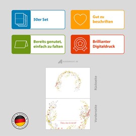 Partycards Pack of 50 Place Cards, Birthday, Place Cards, Wedding Name Cards for Labelling, Table Decoration, Wedding, Communion, Confirmation, Christening, Wedding Decoration, Table Name Plate,