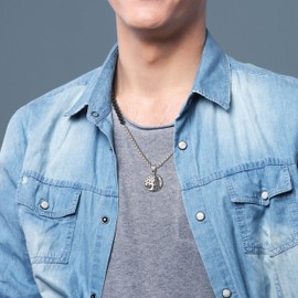 COAI Men's Matte Onyx Pearl Necklace with Tree of Life Pendant, Stone, Onyx