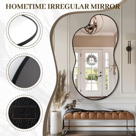 IrregularWall Mirror 26"x48"Asymmetrical Mirror Wall Mirror for Wall Mirrors Decorative Wall-Mounted Mirrors Modern Unique Organic Mirror for Wall Decor Living Room Bathroom Bedroom Entryway Black