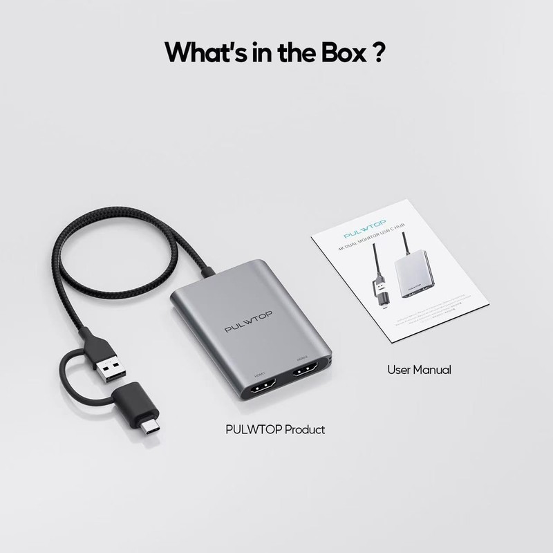 PULWTOP Displaylink Adapter, USB-C to HDMI Adapter with Dual Monitor
