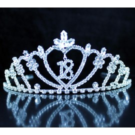 18 Years Old Four Eighteen Nineteen Fifty Five-Year-Old Rhinestone Tiara Crown With Hair Combs Princess Headband Headpiece Birthday Party T816 (#18 Silver)