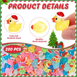 Fumete 200 Pcs Christmas Mini Resin Ducks Tiny Duck Figures Miniature Christmas Hat Duck Micro Landscape Garden Dollhouse Decor Charms Beads for Xmas Accessories DIY Craft Supplies (Colorful,Lighted)