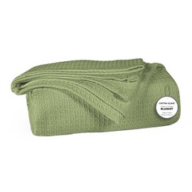 Cotton Clinic Waffle Bed Blanket 100% Cotton - All Season Blanket - Soft Breathable Lightweight - Perfect Blanket Layer for Couch Bed Sofa - Cozy Warm King Size Bed Blanket Sage Green