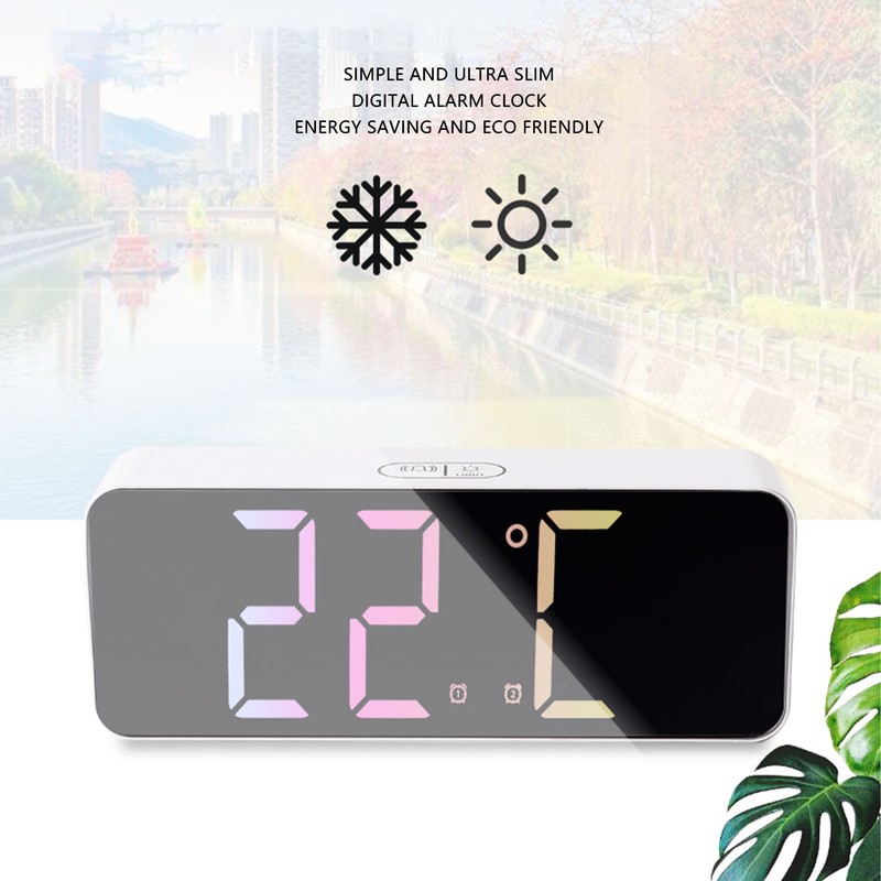 LED Clock Dual Mode Auto Dimming Temperature Display Snooze Function
