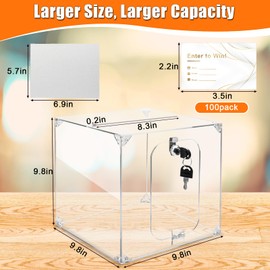 Boyistar Large Acrylic Donation Box with Lock and 100P Card, 9.8"x9.8"x9.8" Acrylic Ballot Box Clear Suggestion Box Large Raffle Box Square Acrylic Vote Box for Donating, Office, Restaurant, School