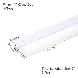 uxcell Shower Door Side Seal, H-Type Shower Door Sweep for 1/4" Glass 47" Long (15.7" x 3 Pcs), 3 Section Segmented Frameless Glass Door Seal Strip, Stop Shower Leaks, Clear