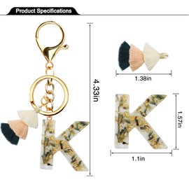 VOTACOS Initial Keychain Cute Letter Key Chain Backpack Accessories White Bag Charms for Women with Tassel Green Leaf Design-Letter K