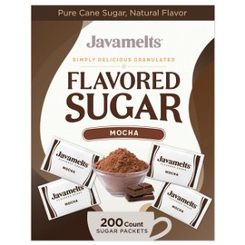 Javamelts Mocha Flavored Sugar Packets | Pure Cane Sugar for Baking, Coffee Syrup Substitute, Cocktails, Tea | Non GMO, Non Dairy, Gluten Free, Kosher | 200 Bulk Sugar Packets