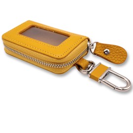 TOMOTHY Smart Key Case with Window, Clear Window, Leather, Single Key Case, Compatible with Smart Keys, yellow
