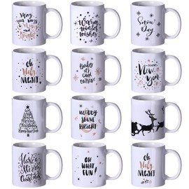Uiifan Set of 12 Nurse Christmas Coffee Mugs, 12 oz Ceramic Nurse Mugs Holiday Coffee Mugs Christmas Decorative Christmas Gift for Family Friend Present Party Supplies, 12 Styles (Elk)