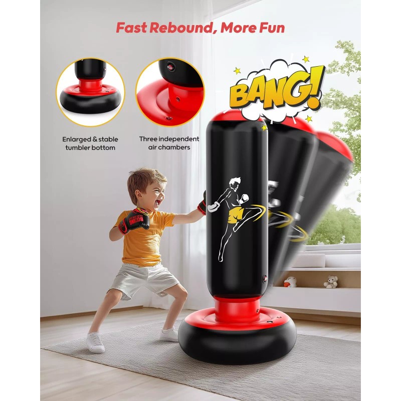 QPAU Kids Inflatable Punching Bag Set 66" with Gloves for