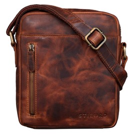 STILORD 'Kennedy' Small Genuine Leather Vintage Messenger Bag Leather Case for 8.4 Inch Tablet Bag Modern Shoulder Bag Leather Brown