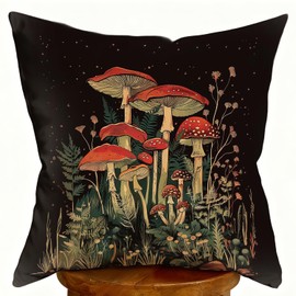 DWSHX Vintage Mushroom Print Throw Pillow Covers Home Decor, Retro Pillowcase Cushion Cover for Bed Sofa Living Room,18x18inch