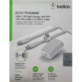 Belkin Boost Charge USB-C PD Wall Charger With PPS + Pro Flex USB-CtoC Cable 30W