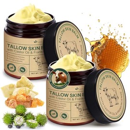 2 paquetes de crema de sarga de res con aceite de ricino e incienso, 100 sarga alimentada con pasto para el cuidado de la piel, hidratante facial y...