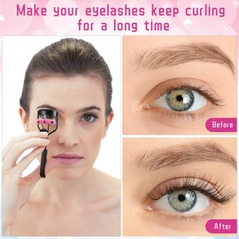 17 Pcs Eyelash Curlers Kit Lash Curler Eyelash Comb Seperator Eyelash Extension Tweezers Eyebrow Brush Scissors False Eyelashes Applicator Eyebrow Trimmer Silicone Refills Pads for Women (Purple)