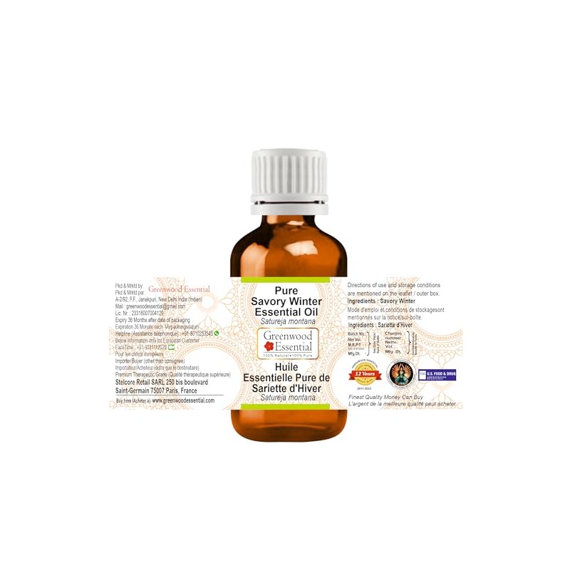 Greenwood Essential Pure Savory Winter Essential Oil (Satureja Montana) Steam