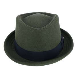 Epoch hats company Men's Diamond Shape Wool Fedora with Grosgrain Hatband, Olive, Medium